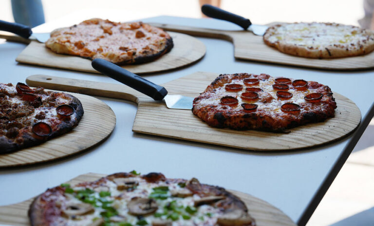 Pizzas on table